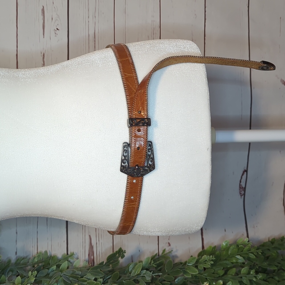 Vtg Streets Ahead Santa Monica 80's Thin Ranger Leather Silver Studded Belt Lrg - Picture 2 of 16